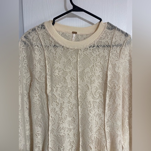 Free People Cream Lace Boho Long Sleeve Cowgirl Western Tunic Size Small - Picture 4 of 8